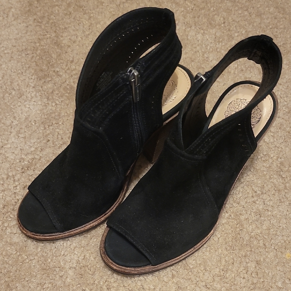 Vince Camuto | Koral | Black Suede Women's Open-Toe Chunky Heel Sandals